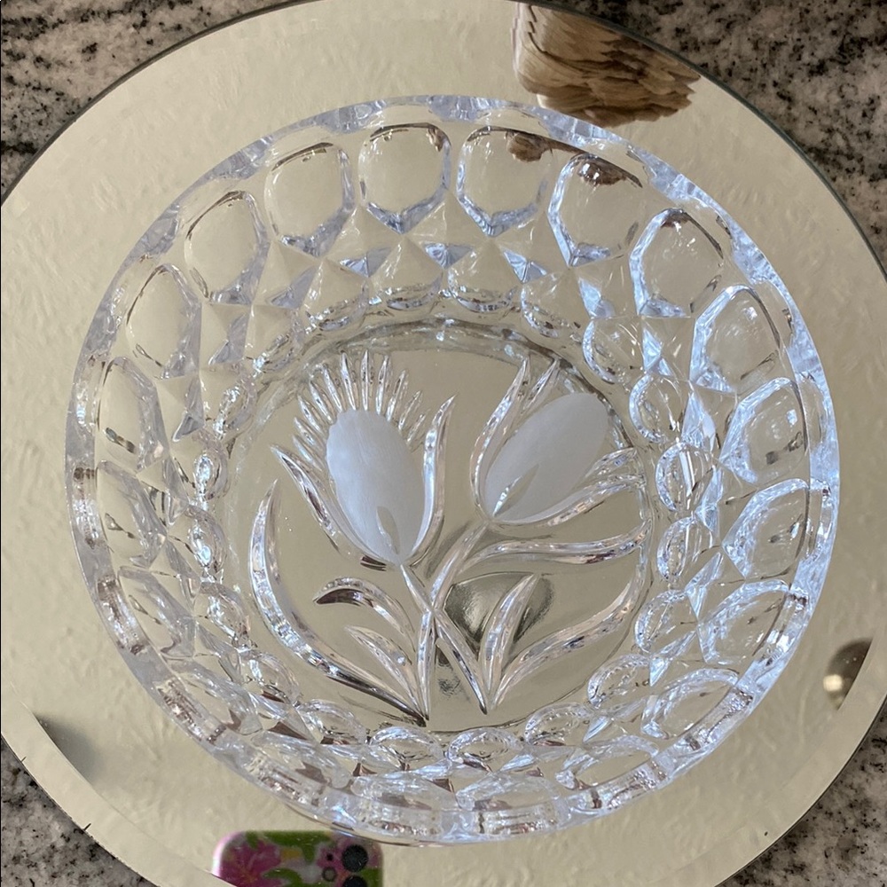 Vintage Block Crystal Tulip Garden Leaded Glass6.25” Bowl Poland!